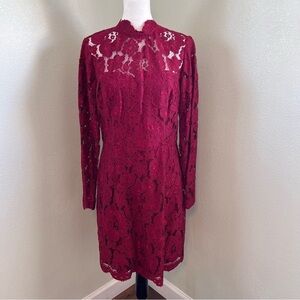 Betsey Johnson Red Lace Long Sleeve Mock Neck Dress Size 12
